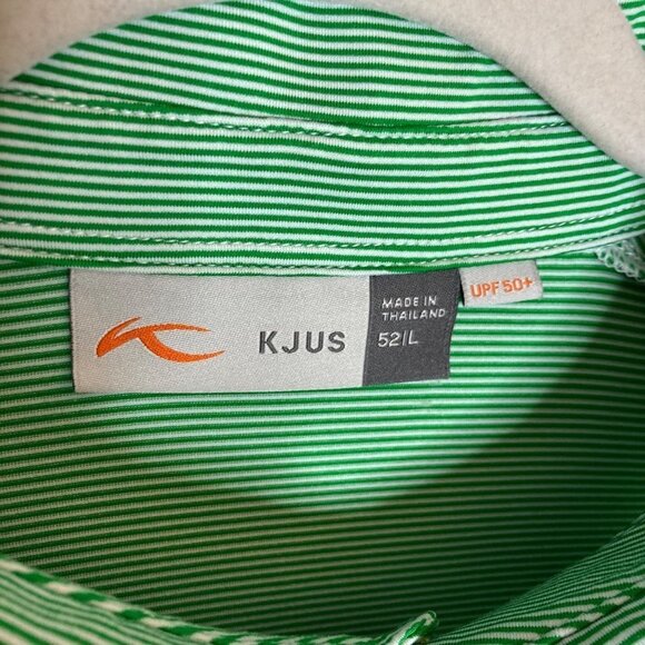 KJUS Polo‎ Shirt Mens L Performance Geometric Striped UPF 50+ Green Golf - Picture 3 of 9